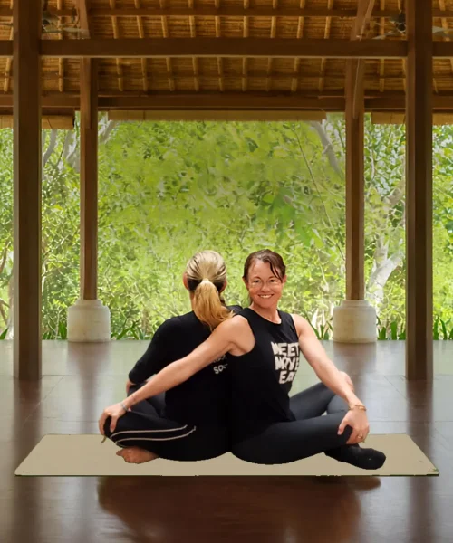 lisa bry in the shala doing seated twsit
